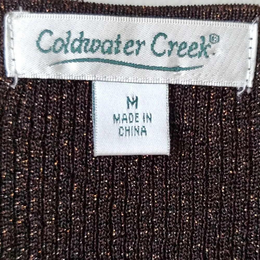 Vtg 90s Rib Knit Brown Metallic Top M Neutral Holiday Cocktail Fall Sally Owens